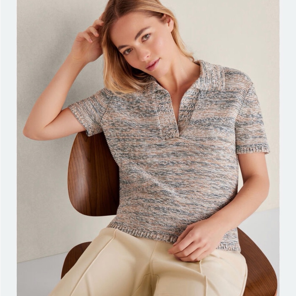 Haven Well Within Organic Cotton Linen Spacedye Johnny Collar Sweater Polo L